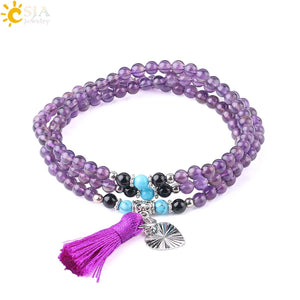 CSJA 4mm Multi-layer Bracelet for Women Natural Stone Round Bead Tassel