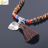 CSJA 4mm Multi-layer Bracelet for Women Natural Stone Round Bead Tassel