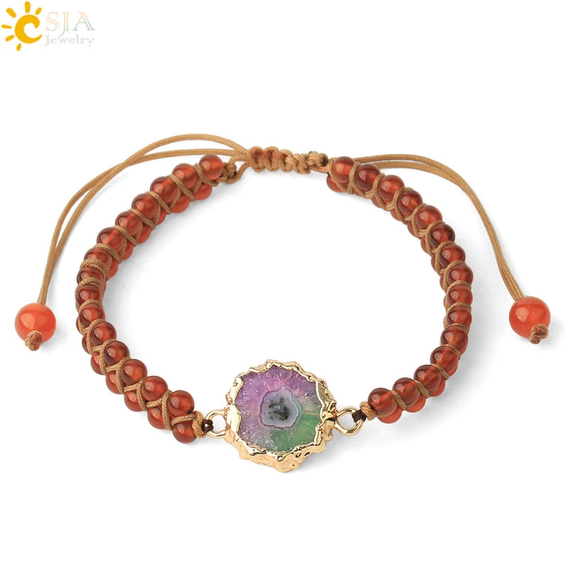 CSJA 4mm Natural Stone Weaving Bracelets Mixed-color Crystal Bangles