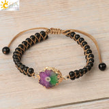 CSJA 4mm Natural Stone Weaving Bracelets Mixed-color Crystal Bangles