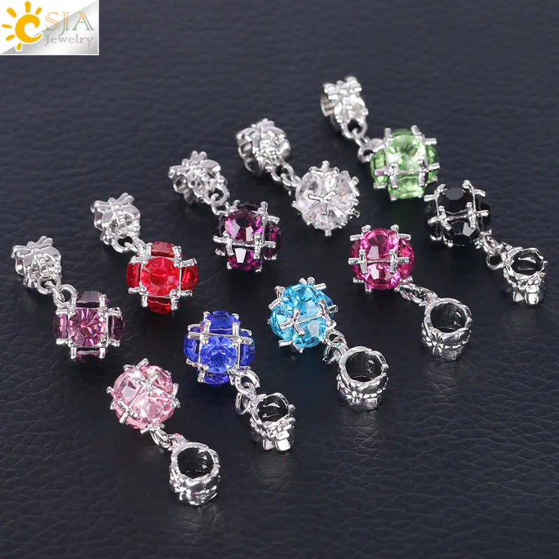 CSJA 5mm Charms Bracelet Beads - 10pcs Dangle Clear Zircon Beads