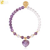 CSJA 6mm Rock Crystal Bracelet Heart Natural Stone Quartz Beads LOVE Charm