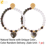 CSJA 6mm Rock Crystal Bracelet Heart Natural Stone Quartz Beads LOVE Charm