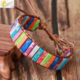CSJA 7 Chakra Bracelet Colorful Jaspers Leather Wrap Hand Chain Balance Bangle