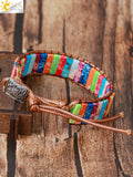 CSJA 7 Chakra Bracelet Colorful Jaspers Leather Wrap Hand Chain Balance Bangle