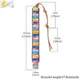 CSJA 7 Chakra Bracelet Colorful Jaspers Leather Wrap Hand Chain Balance Bangle