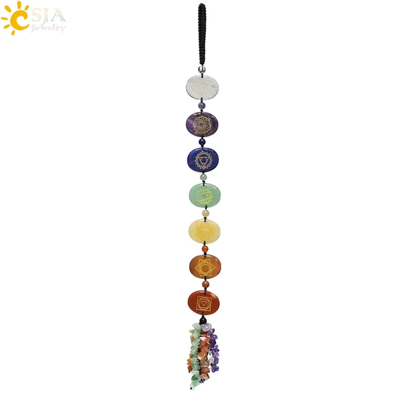 CSJA 7 Chakra Car Hanging Natural Crystal Stone Gravel Beads Home Decor