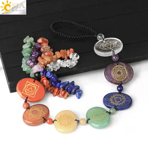 CSJA 7 Chakra Car Hanging Natural Crystal Stone Gravel Beads Home Decor