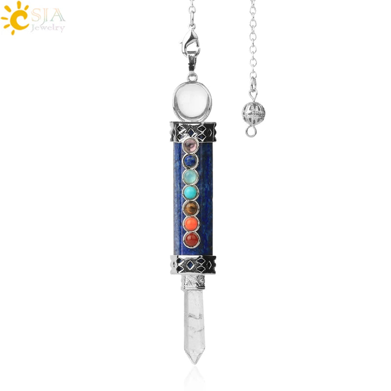 CSJA 7 Chakra Divination Pendulum Crystal Quartz Natural Stone Pendant