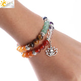 CSJA 7 Chakra Lotus Charms Bracelet Natural Stone Yoga OM 3D Pendants