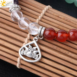 CSJA 7 Chakra Lotus Charms Bracelet Natural Stone Yoga OM 3D Pendants