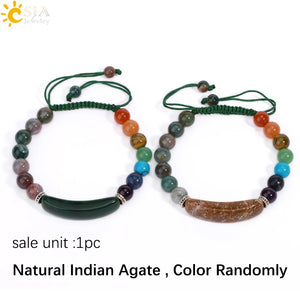 CSJA Pink Quartz Adjustable Bracelet with 7 Chakra Natural Stones