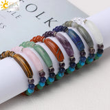 CSJA Pink Quartz Adjustable Bracelet with 7 Chakra Natural Stones