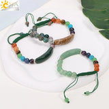 CSJA Pink Quartz Adjustable Bracelet with 7 Chakra Natural Stones