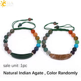 CSJA Pink Quartz Adjustable Bracelet with 7 Chakra Natural Stones