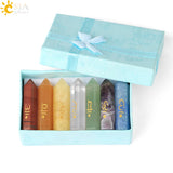 CSJA 7 Chakra Stones Set with Box Healing Pyramid Craft