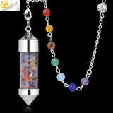 CSJA 7 Chakra Chip Stone Pendant Necklace