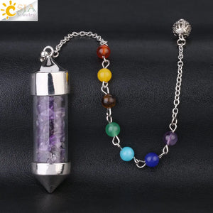 CSJA 7 Chakra Chip Stone Pendant Necklace