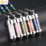 CSJA 7 Chakra Chip Stone Pendant Necklace
