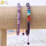 CSJA 7 Chakras Bracelet Amethyst Crystal Beads Charm Jewelry