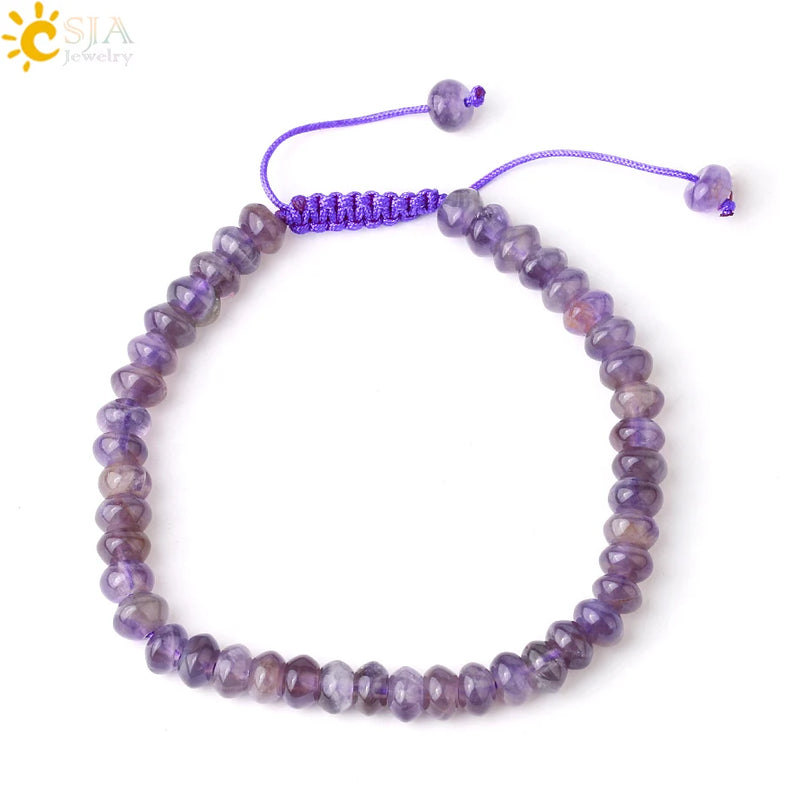 CSJA 7 Chakras Bracelet Amethyst Crystal Beads Charm Jewelry