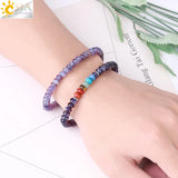 CSJA 7 Chakras Bracelet Amethyst Crystal Beads Charm Jewelry