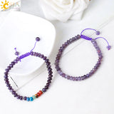 CSJA 7 Chakras Bracelet Amethyst Crystal Beads Charm Jewelry
