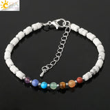 CSJA 7 Chakras Men's Stone Bracelet Healing Beads Howlite Green Aventurine