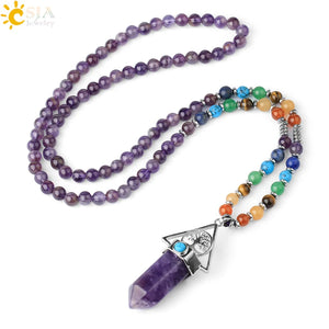 CSJA 7 Chakras Reiki Gem Stone Necklace Tree of Life Pendant