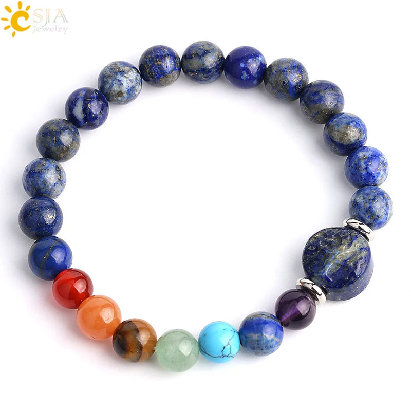 CSJA 8mm 7 Chakra Balance Yoga Tree of Life Crystal Bracelet