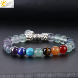 CSJA 8mm Fluorite 7 Chakra Meditation Bracelet