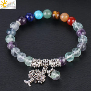 CSJA 8mm Fluorite 7 Chakra Meditation Bracelet
