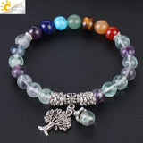 CSJA 8mm Fluorite 7 Chakra Meditation Bracelet