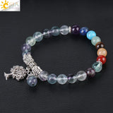 CSJA 8mm Fluorite 7 Chakra Meditation Bracelet