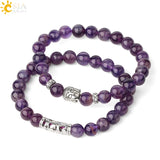 CSJA 8mm Natural Stone Bracelet Set Buddha Head Elastic Strand Bracelets