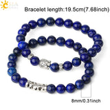 CSJA 8mm Natural Stone Bracelet Set Buddha Head Elastic Strand Bracelets