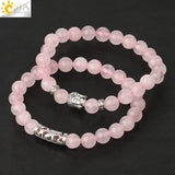 CSJA 8mm Natural Stone Bracelet Set Buddha Head Elastic Strand Bracelets
