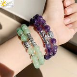 CSJA 8mm Natural Stone Bracelet Set Buddha Head Elastic Strand Bracelets