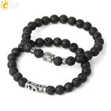 CSJA 8mm Natural Stone Bracelet Set Buddha Head Elastic Strand Bracelets