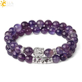 CSJA 8mm Natural Stone Bracelet Set Buddha Head Elastic Strand Bracelets