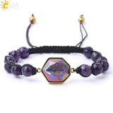 CSJA 8mm Natural Stone Bracelet Purple Quartz Crystal Tourmaline Amazonite Druzy