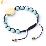 CSJA 8mm Natural Stone Bracelet Purple Quartz Crystal Tourmaline Amazonite Druzy