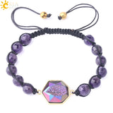 CSJA 8mm Natural Stone Bracelet Purple Quartz Crystal Tourmaline Amazonite Druzy