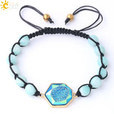 CSJA 8mm Natural Stone Bracelet Purple Quartz Crystal Tourmaline Amazonite Druzy