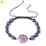 CSJA 8mm Natural Stone Bracelet Purple Quartz Crystal Tourmaline Amazonite Druzy