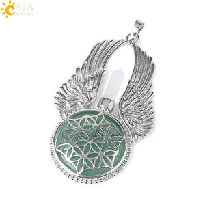 CSJA Amethysts Stone Pendant Reiki Angel Wings Necklace