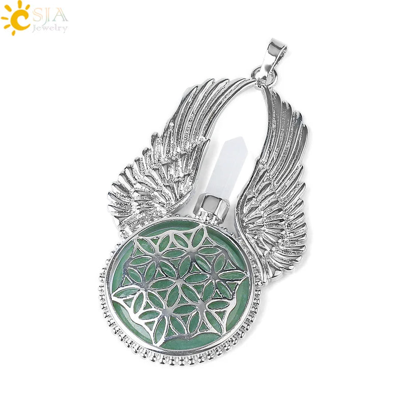 CSJA Amethysts Stone Pendant Reiki Angel Wings Necklace