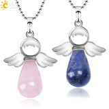 CSJA Angel Stone Necklace Pink Quartz Lapis Lazuli Pendant Women Jewelry E947