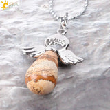 CSJA Angel Stone Necklace Pink Quartz Lapis Lazuli Pendant Women Jewelry E947