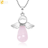 CSJA Angel Stone Necklace Pink Quartz Lapis Lazuli Pendant Women Jewelry E947